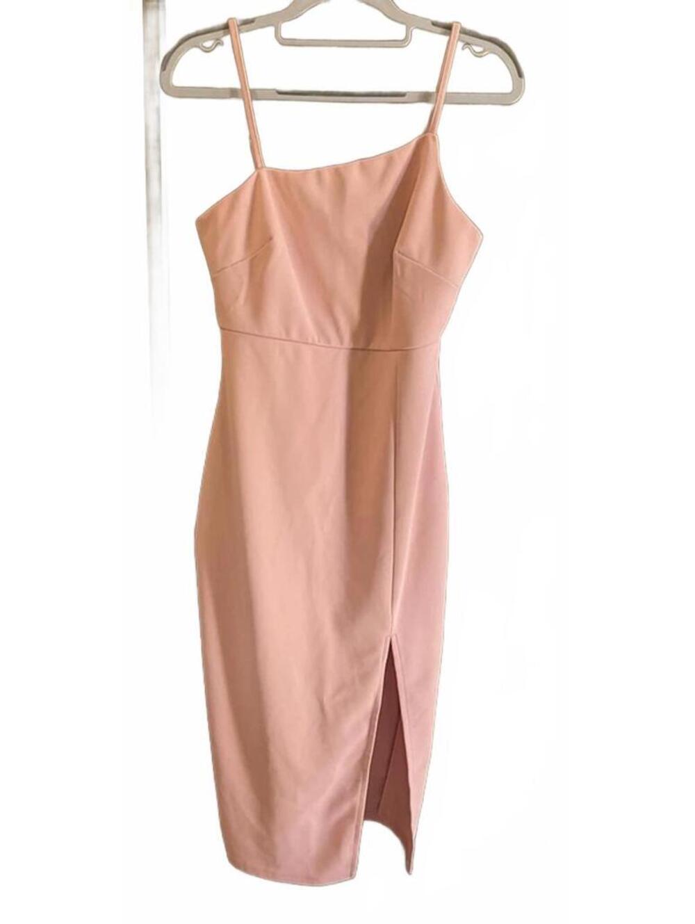 OWIN Womens Pink Adjustable Strap Dress W/ Back Zipper Front Slit Size S